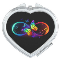 Vibrant infinity with rainbow butterfly on black  compact mirror