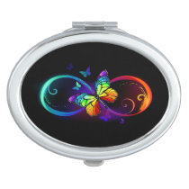 Vibrant infinity with rainbow butterfly on black compact mirror