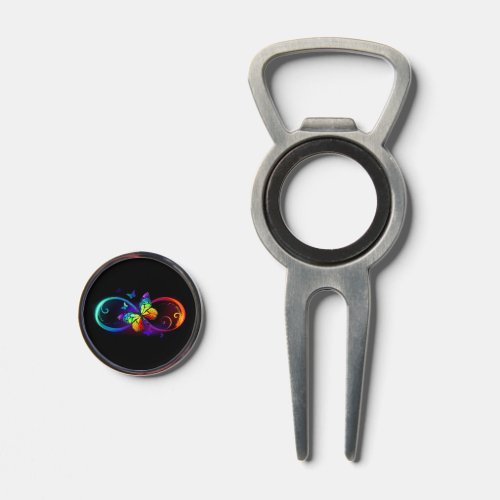 Vibrant infinity with rainbow butterfly on black divot tool