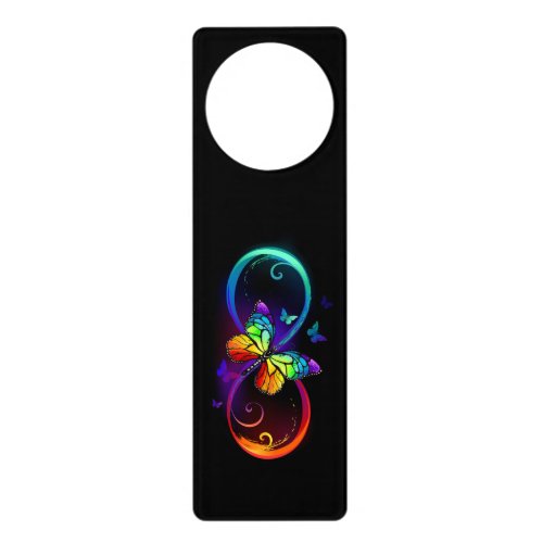 Vibrant infinity with rainbow butterfly on black door hanger