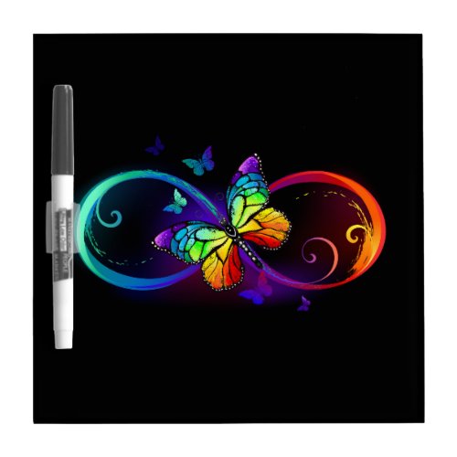 Vibrant infinity with rainbow butterfly on black dry erase board