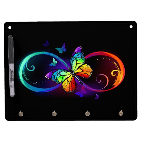 Vibrant infinity with rainbow butterfly on black dry erase board with keychain holder