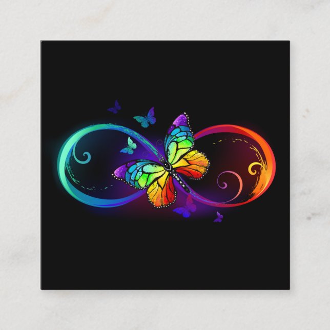 Vibrant infinity with rainbow butterfly on black enclosure card (Front)