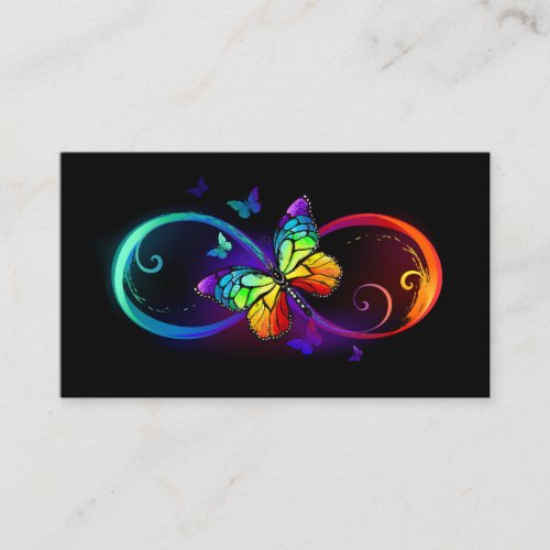 Vibrant infinity with rainbow butterfly on black enclosure card