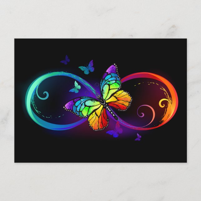 Vibrant infinity with rainbow butterfly on black enclosure card (Front)