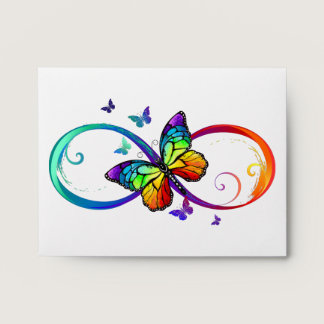 Vibrant infinity with rainbow butterfly on black envelope