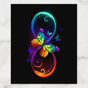 Vibrant infinity with rainbow butterfly on black envelope liner