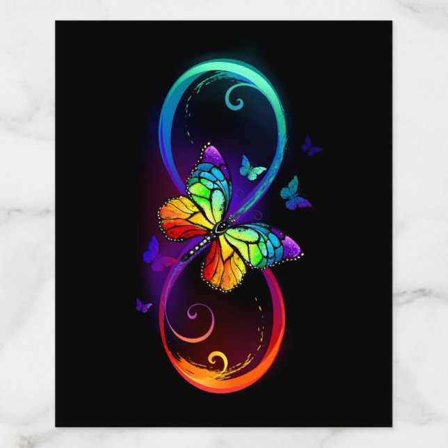 Vibrant infinity with rainbow butterfly on black envelope liner (Design)