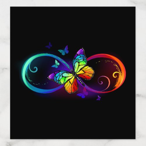 Vibrant infinity with rainbow butterfly on black envelope liner