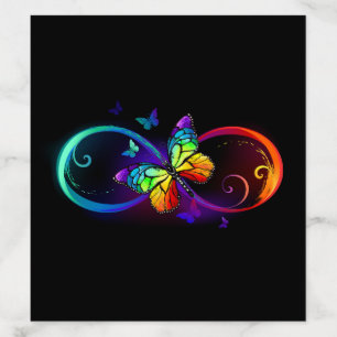 Vibrant infinity with rainbow butterfly on black envelope liner