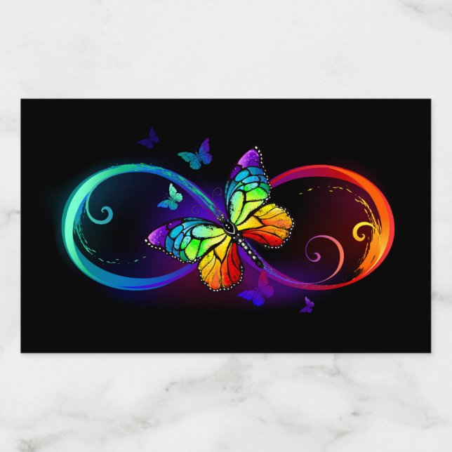 Vibrant infinity with rainbow butterfly on black envelope liner (Design)