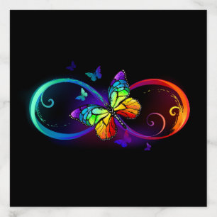 Vibrant infinity with rainbow butterfly on black envelope liner