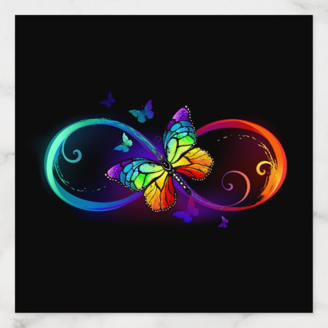 Vibrant infinity with rainbow butterfly on black envelope liner (Design)