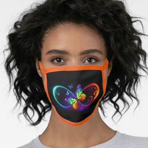 Vibrant infinity with rainbow butterfly on black face mask