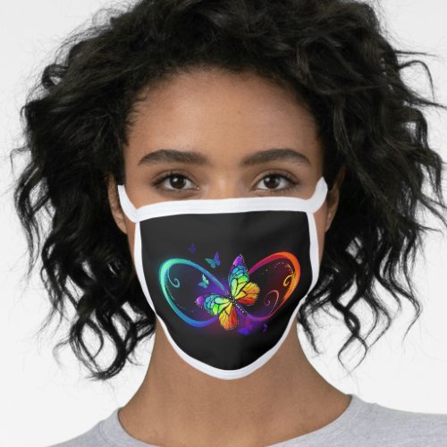 Vibrant infinity with rainbow butterfly on black face mask