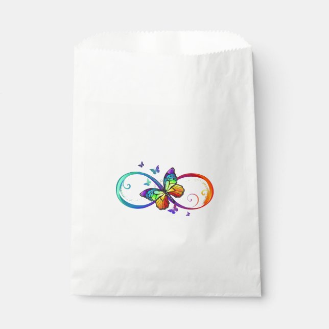 Vibrant infinity with rainbow butterfly on black  favor bag (Front)