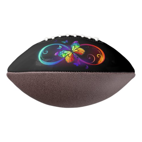 Vibrant infinity with rainbow butterfly on black football