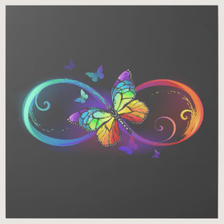 Vibrant infinity with rainbow butterfly on black gallery wrap