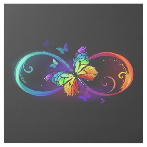 Vibrant infinity with rainbow butterfly on black gallery wrap