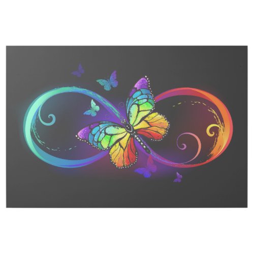 Vibrant infinity with rainbow butterfly on black gallery wrap