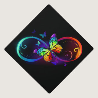 Vibrant infinity with rainbow butterfly on black graduation cap topper