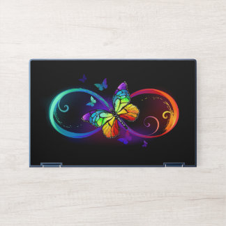 Vibrant infinity with rainbow butterfly on black HP laptop skin