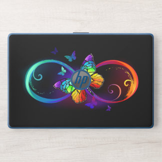 Vibrant infinity with rainbow butterfly on black  HP laptop skin