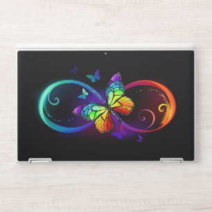 Vibrant infinity with rainbow butterfly on black HP laptop skin