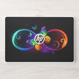 Vibrant infinity with rainbow butterfly on black HP laptop skin