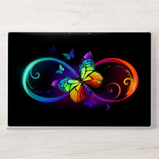 Vibrant infinity with rainbow butterfly on black HP laptop skin
