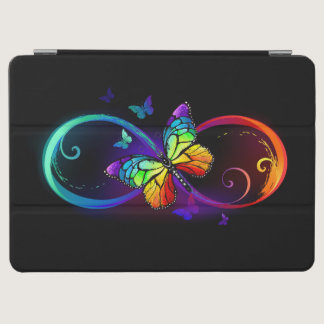 Vibrant infinity with rainbow butterfly on black iPad air cover