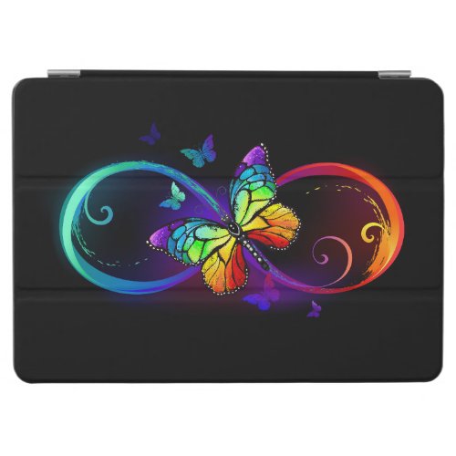 Vibrant infinity with rainbow butterfly on black iPad air cover