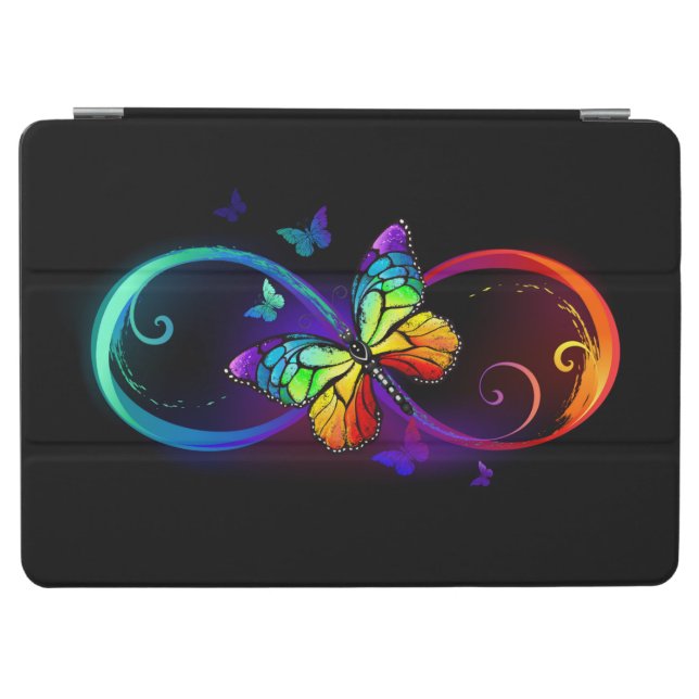Vibrant infinity with rainbow butterfly on black iPad air cover (Horizontal)
