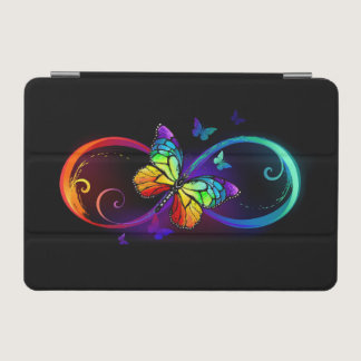 Vibrant infinity with rainbow butterfly on black iPad mini cover