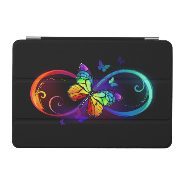 Vibrant infinity with rainbow butterfly on black iPad mini cover (Horizontal)