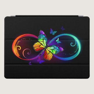 Vibrant infinity with rainbow butterfly on black iPad pro cover