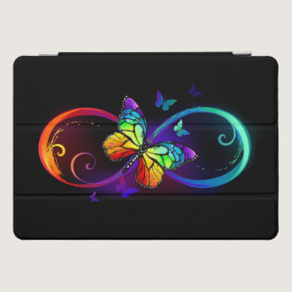 Vibrant infinity with rainbow butterfly on black iPad pro cover
