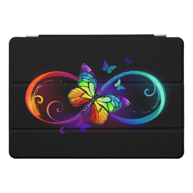 Vibrant infinity with rainbow butterfly on black iPad pro cover (Horizontal)