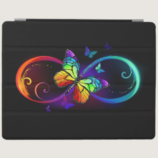Vibrant infinity with rainbow butterfly on black iPad smart cover