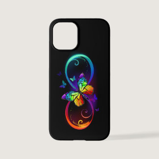 Vibrant infinity with rainbow butterfly on black iPhone 12 mini case