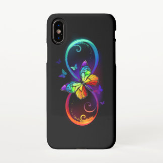 Vibrant infinity with rainbow butterfly on black  iPhone XS case