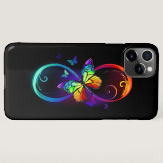 Vibrant infinity with rainbow butterfly on black iPhone 11Pro max case