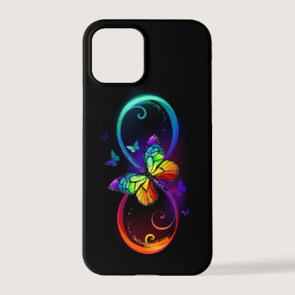 Vibrant infinity with rainbow butterfly on black iPhone 12 pro case