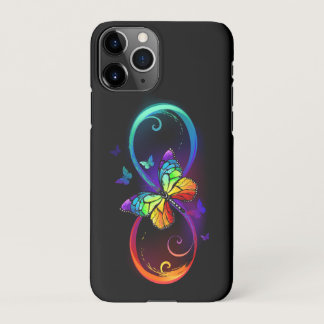 Vibrant infinity with rainbow butterfly on black  iPhone 11Pro case