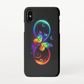Vibrant infinity with rainbow butterfly on black iPhone x case