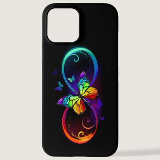 Vibrant infinity with rainbow butterfly on black iPhone 12 pro max case