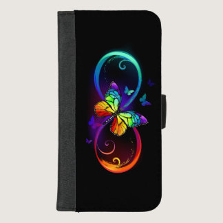 Vibrant infinity with rainbow butterfly on black iPhone 8/7 plus wallet case
