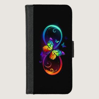 Vibrant infinity with rainbow butterfly on black iPhone 8/7 wallet case