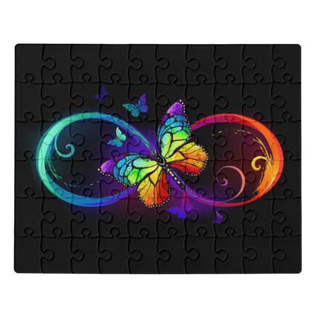 Vibrant infinity with rainbow butterfly on black jigsaw puzzle (Puzzle Horizontal)