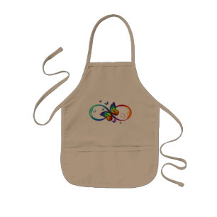 Vibrant infinity with rainbow butterfly on black kids' apron